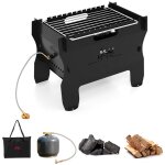 2 en 1 barbecue portable de comptoir costway double combustible au gaz butanecharbon bois grille en acier ...