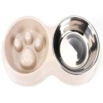 2 en 1 double gamelle chien anti glouton pour chat gamelle bol inox chien glouton antidrapante blanc ...
