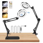 2 en 1 lampe de bureau loupe 10x 15x loupe avec lumire et support lampe loupe led avec support et pince ...