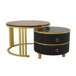 2 en 1 table basse ronde en mdf table dappoint avec 1 effet marbre et 1 plateau en verre tremp� marron ...