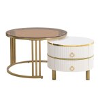 2 en 1 table basse ronde en mdf table dappoint effet marbre table basse � 2 tiroirs pour salon 70 * 70 ...