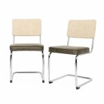 2 chaises cantilever - maja - tissu kaki et cannage. 46 x 54. 5 x 84. 5cm