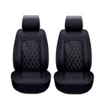 2 housses de si�ge auto avant en similicuir rembourr� noir bord gris deluxe universelles pour voiture ...