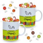 2 mugs de p�ques garnis de 15 lindor assortis: blanc pistache caramel lait orange et double chocolat ...