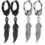 2 paires boucles doreilles homme noir boucles doreilles plumes acier inoxydable punk boucles doreille ...