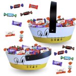 2 paniers de p�ques garnis de 60 chocolats : kinder schokobons et mini - bueno daim c�l�brations milka ...