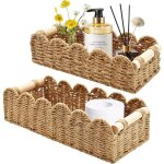 2 paniers rangement osier tress� avec poign�es bois salle de bain / cuisine / d�co maison. label