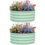 2 pcs bac � fleurs m�tal rond - 450 l - 120x120x30cm - vert olive