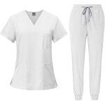 2 pcs blouse medicale et pantalonde travail femme taille elastique - tenue aide soignante uniforme infirmiere ...