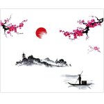 2 pcs chinois style sakura muraux japanese rose fleur de cerisier d�cor chinois style mural autocollants ...