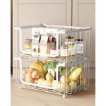 2 pcs corbeille a fruit paniers mtalliques empilable 395x325x20cm grand blanc avec anse rangement pour ...