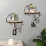2 pcs �tag�res avec crochets palettes en bois semi - circulaire et structures en m�tal noir les murs ...