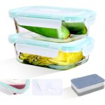 2 pi�ces 640ml boite de conservation alimentaire rectangles en verre avec couvercles sans bpa