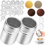 2 pièces acier saupoudreuse sucre glace saupoudreuse avec 16 pochoirs à caféshaker à cacao pochoir cappuccino ... 2 pièces acier saupoudreuse sucre glace saupoudreuse avec 16 pochoirs à caféshaker à cacao pochoir cappuccino ...