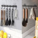 Accessoires de cuisine - porte ustensiles - 2 pi�ces - 6 crochets - sans per�age - noir