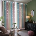 2 pi�ces rideaux chambre - l132 sur h243 cm - rose et bleu couleurs d�grad� etoiles perfor�es - rideau ...