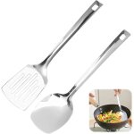 2 pi�ces spatule cuisine inox solide spatules de cuisine et fente poartiule spatule inox cuisine spatule ...