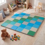 2 pi�ces tapis de jeu pour b�b� enfant pliable 144 x 144 x 35 cm costway - cuir imperm�ablemousse douce ...