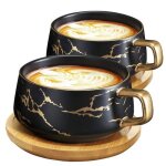 2 pi�ces tasses � cappuccino tasse en marbre tasses � expresso 300 ml en porcelaine noir