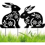 2 statues de jardin en m�tal avec silhouette de lapin noir - d�coration jardin cr�ative - d�coration ...