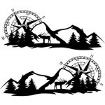 2 stickers camping car autocollants montagne boussole cerf pvc