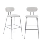 2 tabourets de bar d�cor bois courb� teint� noyer et tissu d�perlant blanc. pieds m�tal chrom� - l 44 ...