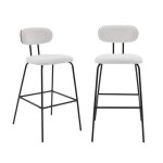 2 tabourets de bar d�cor bois courb� teint� noyer et tissu d�perlant blanc. pieds m�tal noir mat (lot ...