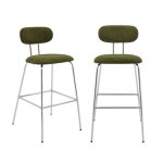 2 tabourets de bar d�cor bois courb� teint� noyer et tissu d�perlant kaki. pieds m�tal chrom� - l 44 ...