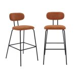 2 tabourets de bar d�cor bois courb� teint� noyer et tissu d�perlant terracotta. pieds m�tal noir mat ...