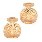 2 x plafonnier r�tro en bambou cage tissage lustre style boh�me lampe de plafond vintage luminaire �20cm ...