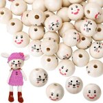 200 pi�ces par paquet de perles en bois avec des visages perles rondes en bois avec des visages souriants ...