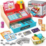 2025 caisse enregistreuse en bois avec scanner calculatrice jouet enfant 3 + ansfaire semblant de jouer ...