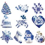 20pcs pendentif suspendu de nol bleu blanc ornement de sapin de nol en bois pendentif en bois de style ...