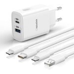 20w chargeur rapide2 ports usb - c + cble usb vers lightning 2 mcompatible avec iphone 12 pro / mini ...