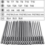 21pcs embouts tournevis magn�tique 100mm: torx t6 - t40 / hex 3 - 6mm / ph2 / plat 4 - 6mm (acier s2) ...