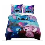 220x240cm housse de couette stitch 2 personne avec 2 taie doreiller - microfibre enfant parure de lit ...