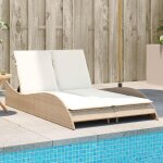 22885& bains de soleil avec coussins beige 114x205x73 cm r�sine tress�e - l114 x p205 x h73 cm - tissu ...
