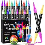 24 couleurs feutre acrylique feutres acrylique coloriage adulte double pointe marqueur acrylique acrylic ...