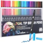 24 marqueurs textile et tissupinceau double pointe peinture acryliques stylos marqueur peinturemarqueur ...