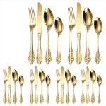 24 pices couverts de table en or vintage mnagre en acier inoxydable baroque style royal antique