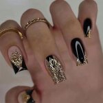 24 pièces français faux ongles moyen carré paillettes dor noir press on nails ballerine à coller xh658 ... 24 pièces français faux ongles moyen carré paillettes dor noir press on nails ballerine à coller xh658 ...