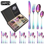 24 pi�ces m�nag�re couverts m�nag�re cuill�re fourchette couverts de table en 304 acier inoxydable avec ...