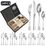 24 pièces ménagère couverts ménagère cuillère fourchette couverts de table en 304 acier inoxydable avec ... 24 pièces ménagère couverts ménagère cuillère fourchette couverts de table en 304 acier inoxydable avec ...