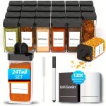 Lot de 24 pots � �pices carr�s avec couvercle [24 x 120 ml] en plastique solide herm�tique avec saupoudreur ...