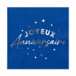 24 serviettes de table jetable papier anniversaire 33cm bleu