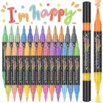 24pcs 48 couleurs feutre acrylique  gel mtallique paillettes peinture marqueur permanent impermable ...