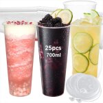 25 pi�ces 700ml gobelets plastique avec couvercleparfaits pour les boissons froides smoothies boissons ...