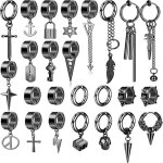 25pcs clip on boucles doreilles pour hommes acier inoxydable croix chane pendantes boucles doreilles ...