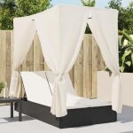 26318& bains de soleil double avec toit et rideaux noir rsine tresse - l200 x p114 x h196 cm - tissu ...