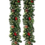 270cm guirlande sapin artificiel n�ol lumineuse vert avec 50 leds230 tetepomme de pin fruit rougecouronne ...
